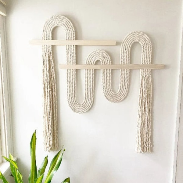 SMALL Vibrato© STRAIGHT CUT ends-Macrame Wall Hanging, Textile Fiber Knot Art, Fringe Scandi Style, Bohemian Accent, Rope Art