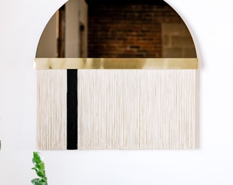 COLORBLOCKED Bronze “Aria Solo" with brass accent bar- Boho Mirror, Half-Moon Mirror, Macrame Mirror, Modern Mirror