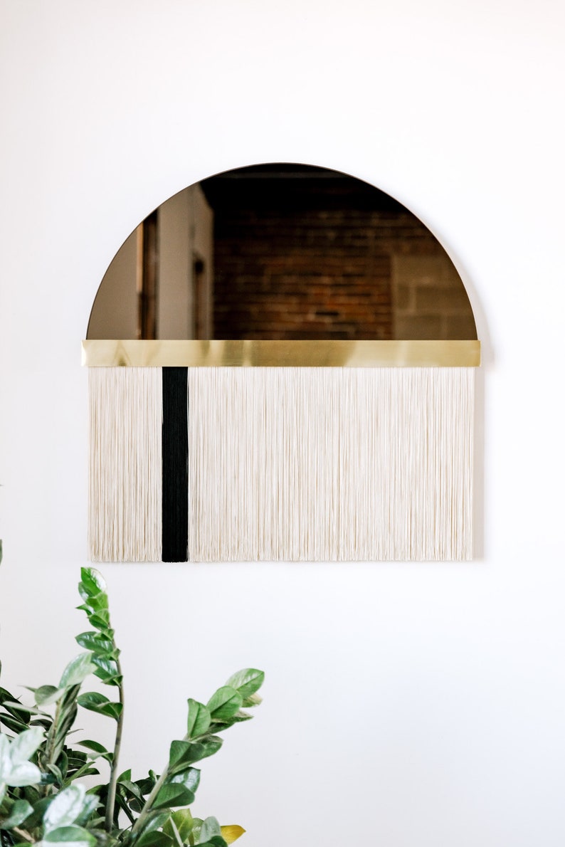 COLORBLOCKED Bronze Aria Solo with brass accent bar Boho Mirror, Half-Moon Mirror, Macrame Mirror, Modern Mirror image 1