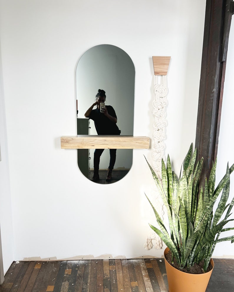 Racetrack Full-length Aria mirror with Legato Floating Ledge-Modern Mirror Concept-Long Mirror-Floating Shelf image 3