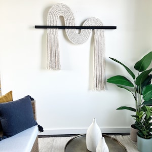 FLECK Macrame Wall Hanging "Shuji"- EXTRA LARGE with straight cut-Textile Fiber Knot Art, Fringe Scandi Style, Bohemian Accent, Rope Art