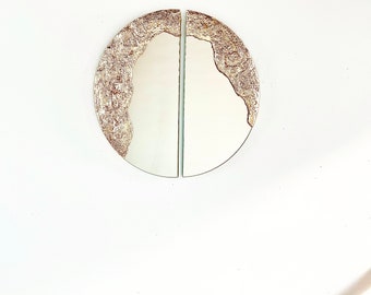 TWO Modern Mirror "Glissando REFRACT-Edge"-Half-Circle-Textured Mirror, tinted mirror, Round Mirror, Abstract Mirror, Modern Mirror