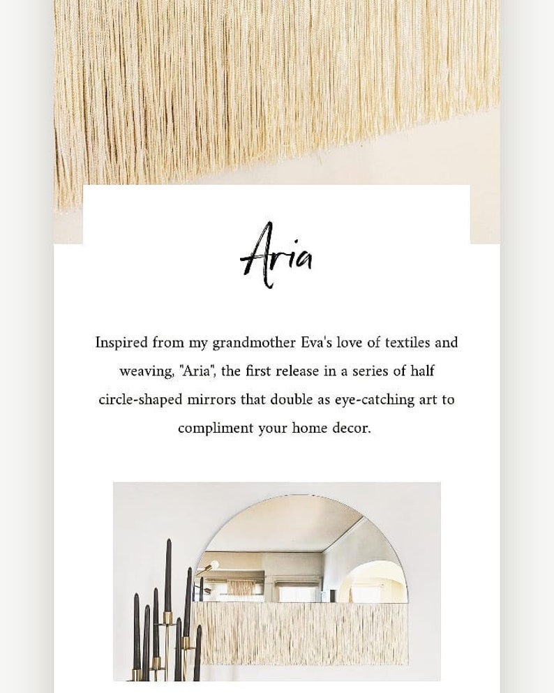 Half-Circle Fringe Mirror: Aria-Solo Straight Large NO ACCENT BAR-Boho Mirror, Half-Moon Mirror, Macrame Mirror, Modern Mirror image 3