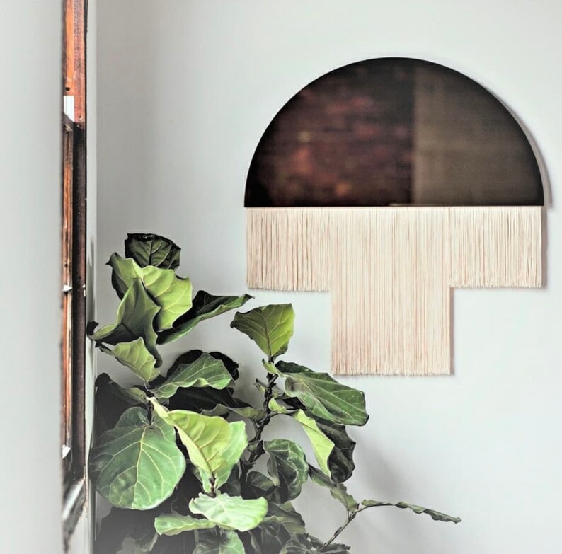 Half-Circle Fringe Mirror: Aria-Duet Large WITHOUT Accent Bar-Boho Mirror, Half-Moon Mirror, Macrame Mirror, Modern Mirror image 1