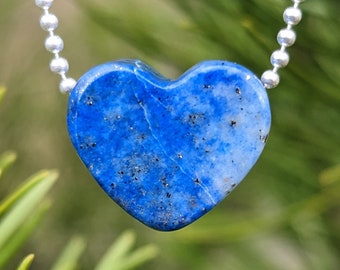 Lapis Lazuli deep denim blue crystal heart pendant hand carved in Victoria BC