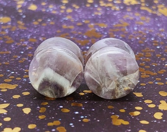 Hand Carved Chevron Amethyst Plugs: Sparkly Rainbow Stone (9/16", 14mm)