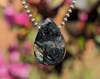 Anthophyllite hand carved into a teardrop shape bead flashy crystal pendant for your own necklace or diy jewelry