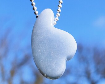 Angelite hand carved into a petal or wing shaped pendant, Periwinkle crystal free form necklace