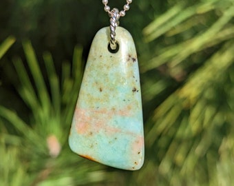 Old stock Chilean Chrysoprase light blue crystal pendant hand carved into a free form shape for necklace
