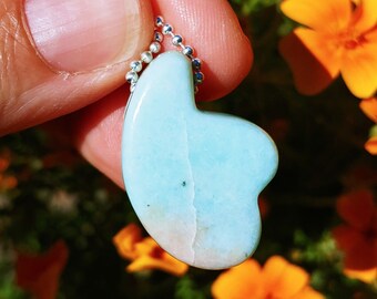 Sky blue old stock Chrysoprase from Chile hand carved into a petal or wing shaped pendant for a statement piece or your own design