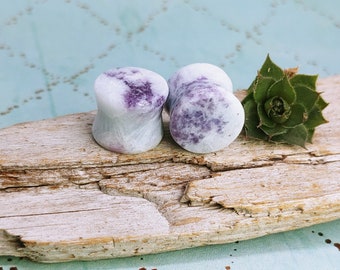 12mm Pegmatite Crystal Plugs: Hand Carved Double Flared Body Jewelry