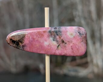 Rhodonite from BC hand carved pink crystal hair clip #2