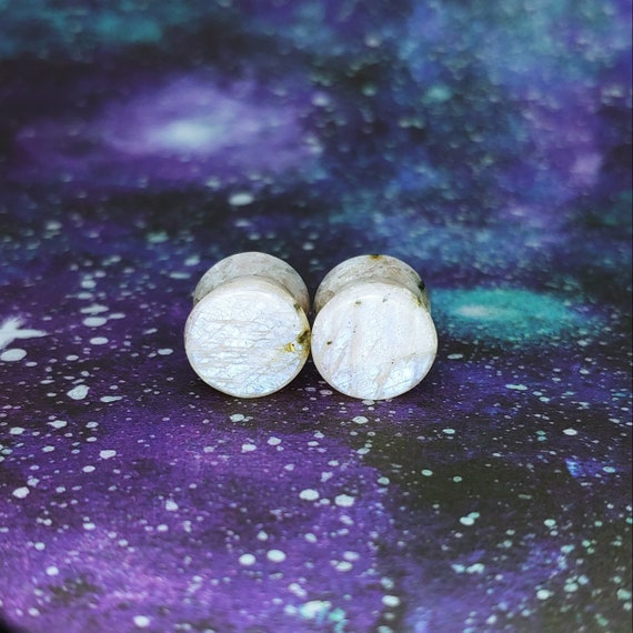 Hand Carved Sunstone Moonstone Plugs: 11mm Feldspar Crystal Gauges
