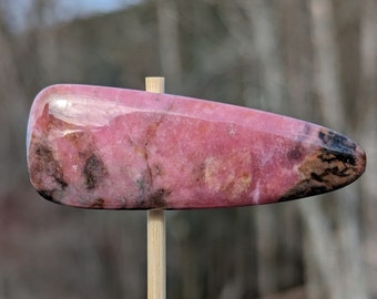 Rhodonite from BC hand carved pink crystal hair clip #3