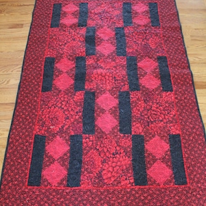 Deep, sweet Rose, Handmade Quilt, Red, Black, 41.5 inches x 64.5 inches