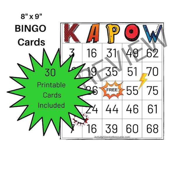 Large Bingo Cards for Seniors Etsy