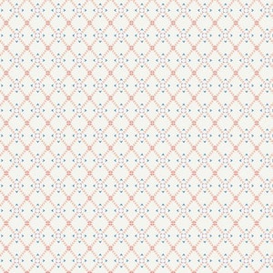 May include: A seamless pattern with a white background and a repeating geometric design. The design features small pink and blue triangles arranged in a diamond pattern.
