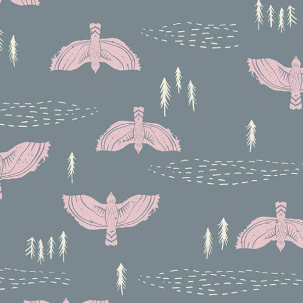 Lambkin Collection "Wind Observe Fog" by Bonnie Christine-Art Gallery Fabric-Birds,Trees