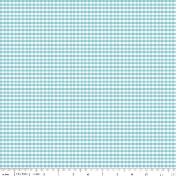 CLEARANCE Riley  Blake Fabric, 1/8" Small Gingham Check Aqua, 100% Cotton Fabric