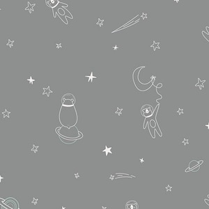 Stargazer Fabric, Planet, Art Gallery, To Bearfinity & Beyond, Gray, Boy, Nursery