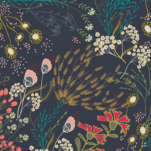 Indie Folk Meadow in Dim, Bohemian Fabric, Art Gallery, Floral