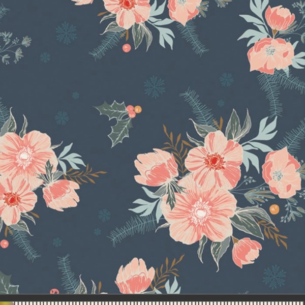 Frosted Roses Midnight from Cozy & Magical Collection by Maureen Cracknell for AGF, 100% Premium Cotton