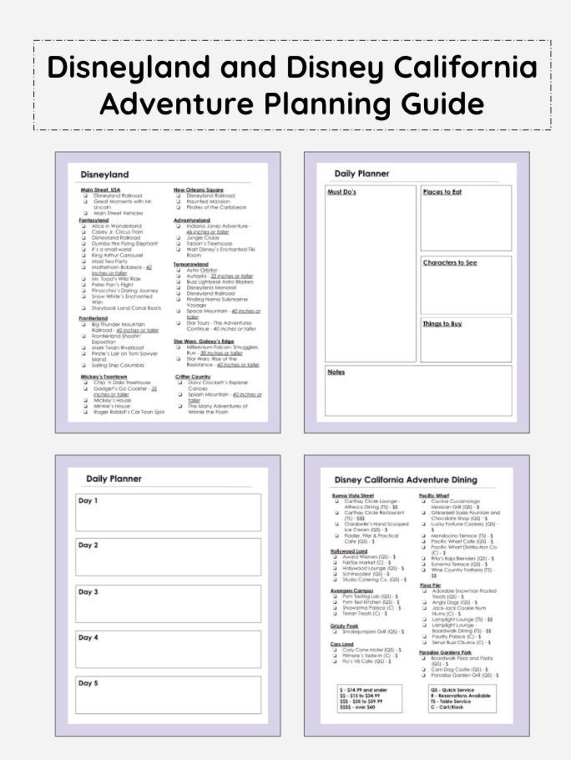 Disneyland California Theme Park Planner Template | Etsy