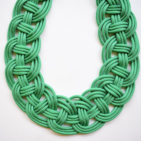 Statement necklace/ Green necklace/ Silver necklace/Parachute cord/Trendy necklace/Knotted necklace/ Famu