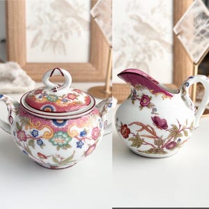 Vintage Eamag Schonwald Bavaria Hand Painted Floral Porcelain Cream and Sugar Set from Germany | Collectible Antique German China Set