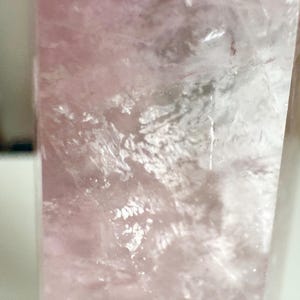Rose Quartz and Moss Agate Tower on Rose Gold Stand | Polished Crystal Sculpture | Cottagecore Heirloom Decor image 3