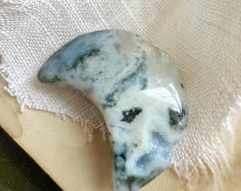 Adorable Mini Ocean Jasper and Moss Agate Pastel Druzy Moon
