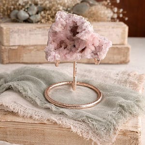Pink Amethyst Druzy Geode on Rose Gold Stand | Blush Crystal Cluster | Natural Amethyst Cave | Mineral Home Decor