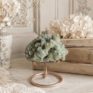 Botryoidal Green Chalcedony Druzy Quartz Cluster on Stand – Sparkling Mint Chalcedony Mineral Specimen – Natural Crystal Display Decor