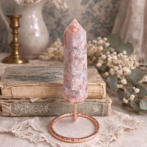 Pink Amethyst Druzy Tower | Flower Agate Crystal Point, Polished Gemstone Decor