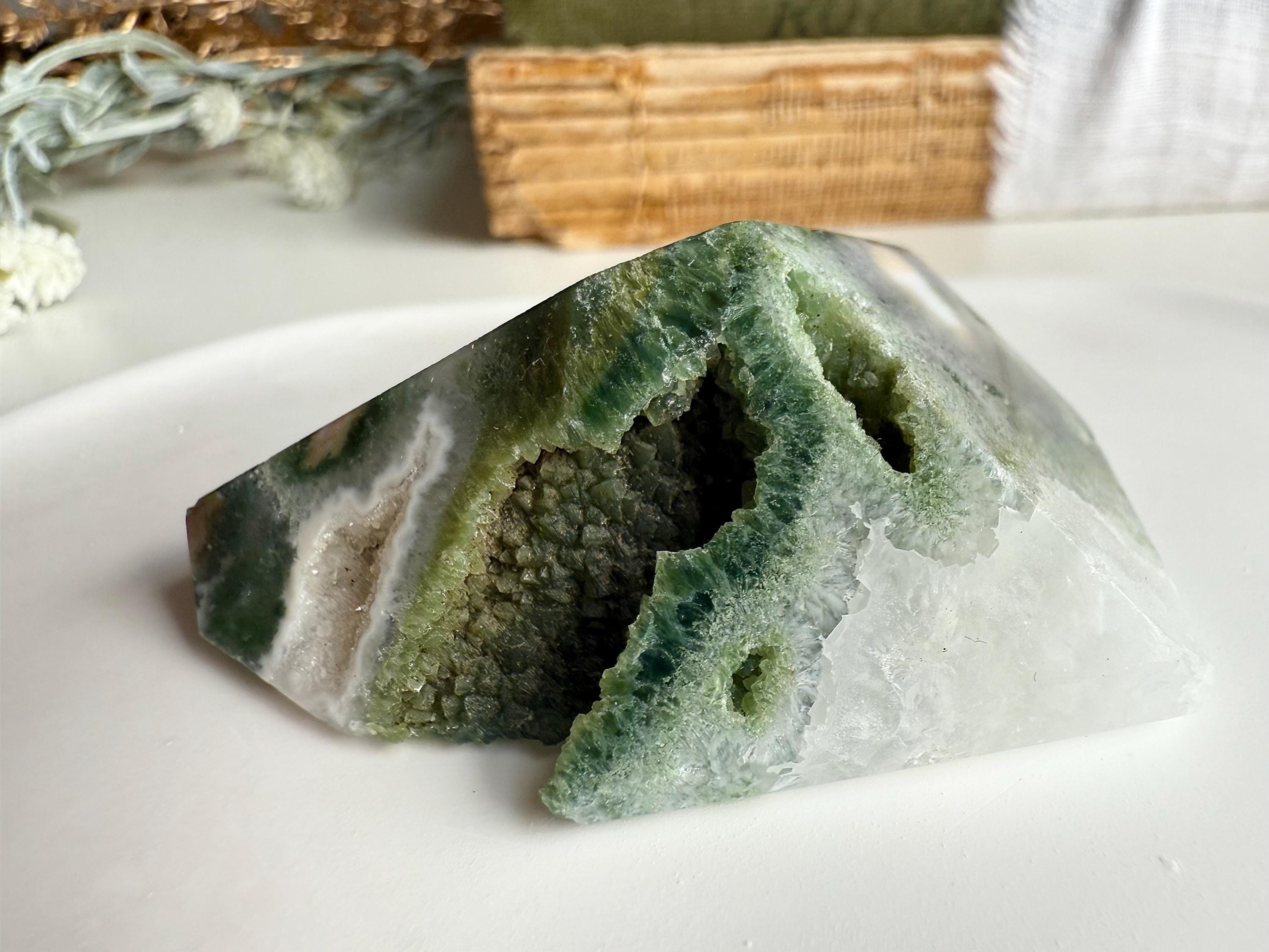 Forest Green Marshy Vibrant Druzy Ocean Jasper Free Form | Orby Ocean Jasper Gem with Shimmering Druzy
