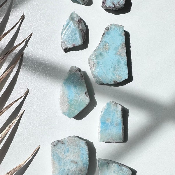 Set of 8 High Quality Oceanic Larimar Slabs | Wholesale Collection of Caribbean Stones of Atlantis | Dolphin Stone