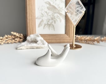 White Ceramic Display (Holder only) for Gemstone and Crystal Specimens | Statement Piece Hand Display