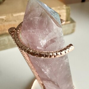 Rose Quartz and Moss Agate Tower on Rose Gold Stand | Polished Crystal Sculpture | Cottagecore Heirloom Decor image 2