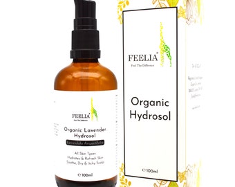 Feelia - Eau hydrolat de lavande bio, distillée à la vapeur, tonifiant pur et naturel, tous types de peau, hydrate et rafraîchit la peau, apaise la sécheresse