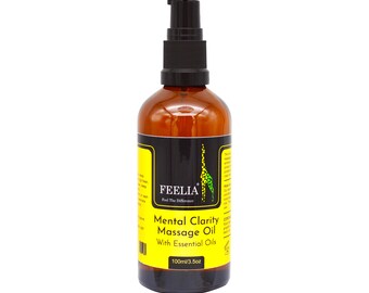 Feelia – Mental Clarity Massage Oil, 100% Pure & Natural with Essential Oils – Pre-Mix Blend – with Bergamot, Pink Grapefruit...- 100ml