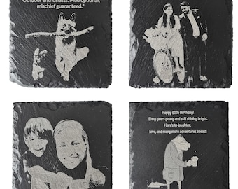 Personalized Photo Slate Coaster: Laser Engraved Natural Stone Drink Mat