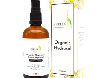 Feelia - Eau hydrolat de camomille biologique, distillée à la vapeur, tonifiant pur et naturel, tous types de peau, peau apaisante, cheveux nourrissants,