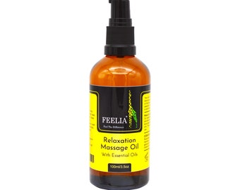 Feelia – Relaxation Massage Oil, 100% Pure & Natural with Essential Oils – Pre-Mix Blend with Geranium Bourbon, Jojoba and Chamomile - 100ml