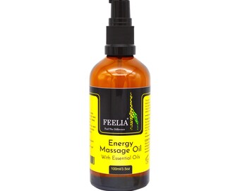 Feelia – Energy Massage Oil, 100% Pure & Natural with Essential Oils – Pre-Mix Blend Rosemary, Peppermint Arvensis and Eucalyptus... - 100ml