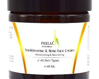 Feelia - Frankincense & Rose Face Cream, Moisturising, Nourishing, Beneficial for dry Skin, Anti-Ageing, with Geranium oil, All Skin Types