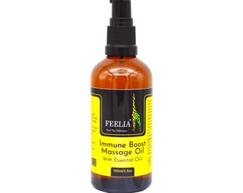 Feelia – Immune Boost Massage Oil, 100% Pure & Natural With Essential Oils – With Sweet Orange, Frankincense, Lemon, Eucalyptus... - 100ml