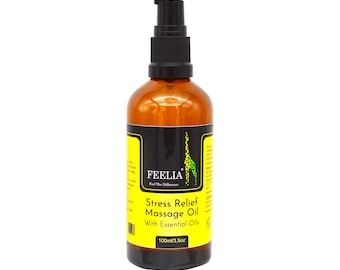 Feelia – Stress Relief Massage Oil, 100% Pure & Natural with Essential Oils – Pre-mix Blend  With Lemon, Clary Sage... - 100ml
