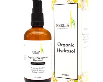 Feelia - Eau hydrolat de menthe poivrée biologique, distillée à la vapeur, tonifiant pur et naturel, peau grasse à tendance acnéique, cicatrisante, apaisante, équilibre le pH de la peau