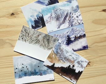 6 cartes postales série Hiver