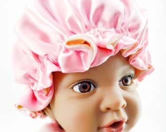 Discount Rjstyles.co pink - ivory reversible satin bonnet and shower cap handcrafted gift for newborn baby girls 0-9 months of age